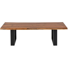 SAM Dallas Dining Room Bench 140 x 40 cm Acacia Wood Cognac Coloured, Solid Wooden Bench with Real Wane, Tree Edge Bench with U-Frame, Black, Bench with 26 mm Top