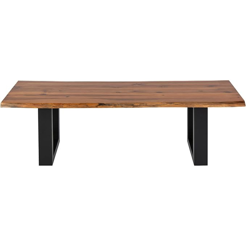 SAM Dallas Dining Room Bench 140 x 40 cm Acacia Wood Cognac Coloured, Solid Wooden Bench with Real Wane, Tree Edge Bench with U-Frame, Black, Bench with 26 mm Top