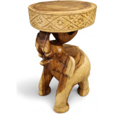 Kinaree Chang Wooden Side Table Acacia Solid Wood 51 cm Carved Flower Stool in the Shape of an Elephant Made of Suar Wood