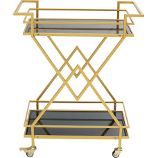 Kare Pyramids Design Serving Trolley Black / Gold Accessory Rollable Glass Top Steel Frame 79 x 65 x 35 cm (H x W x D)