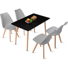 EGGREE Rectangular Dining Set with 4 Chairs Kitchen Table Wooden Table | Black Table + 4 Grey Chairs