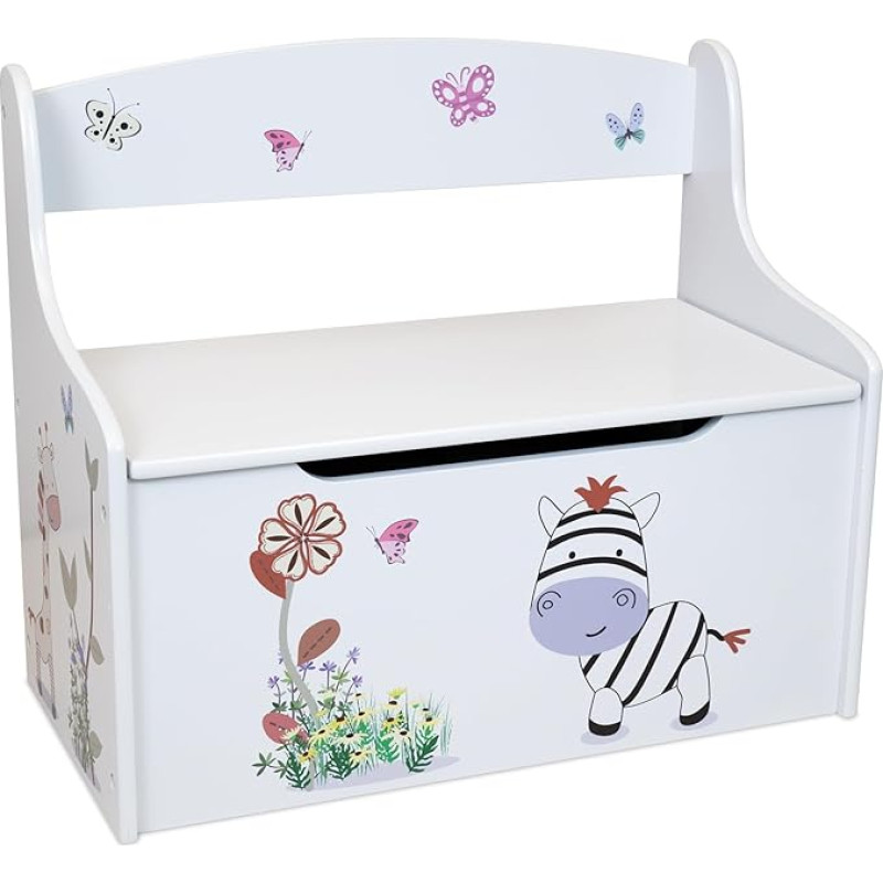 Teorema Giocattoli Wooden Toy Chest 58 x 30 x 49 cm with Backrest and Lid