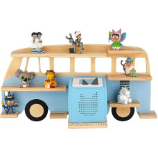 Little Goldie® Tonie Shelf - for up to 32 Tonie Figures (Magnetic) - Bus Motif for Boys and Girls - Freestanding or Hanging - Light Blue