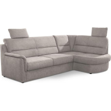 Cavadore Paris Corner Sofa with Spring Core / Small L Sofa with Reclining Seat, Bed Box and Ottoman / Includes 2 Headrests / 243 x 112 x 155 cm / Light Grey