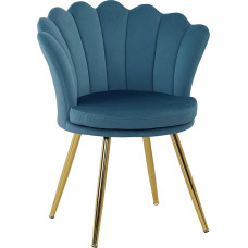 HOMCOM Shell Armchair, Dressing Chair, Velvet Armchair, Living Room Chair with Gold Metal Legs for Living Room, Bedroom and Dining Room, 67 x 64 x 77 cm, Blue