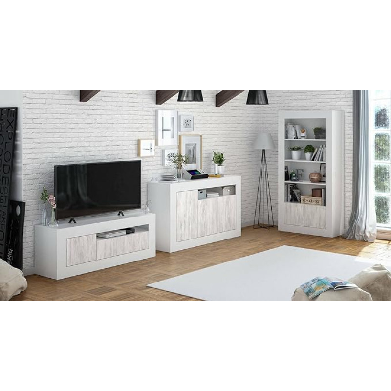 Dmora - Thornton Sideboard, Living Room Wardrobe, Living Room Buffet with Compartments, TV Stand, Modern Sideboard with 3 Doors, 144 x 42 x 87 cm, White