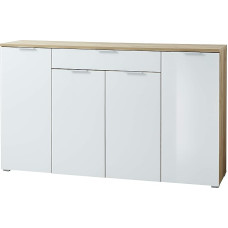 Paterna Sideboard/Chest of Drawers in Navarre Oak Replica / White, Glass Fronts with One Drawer and 4 Doors, 179 x 105 x 40 cm (W x H x D)