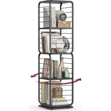 VASAGLE 4 Tier Bookcase Rotating Shelf with Bookends, Standing Shelf for Small Spaces, Storage Shelf, Corner Shelf, Steel Frame, Ebony Black Ink Black LLS127B56
