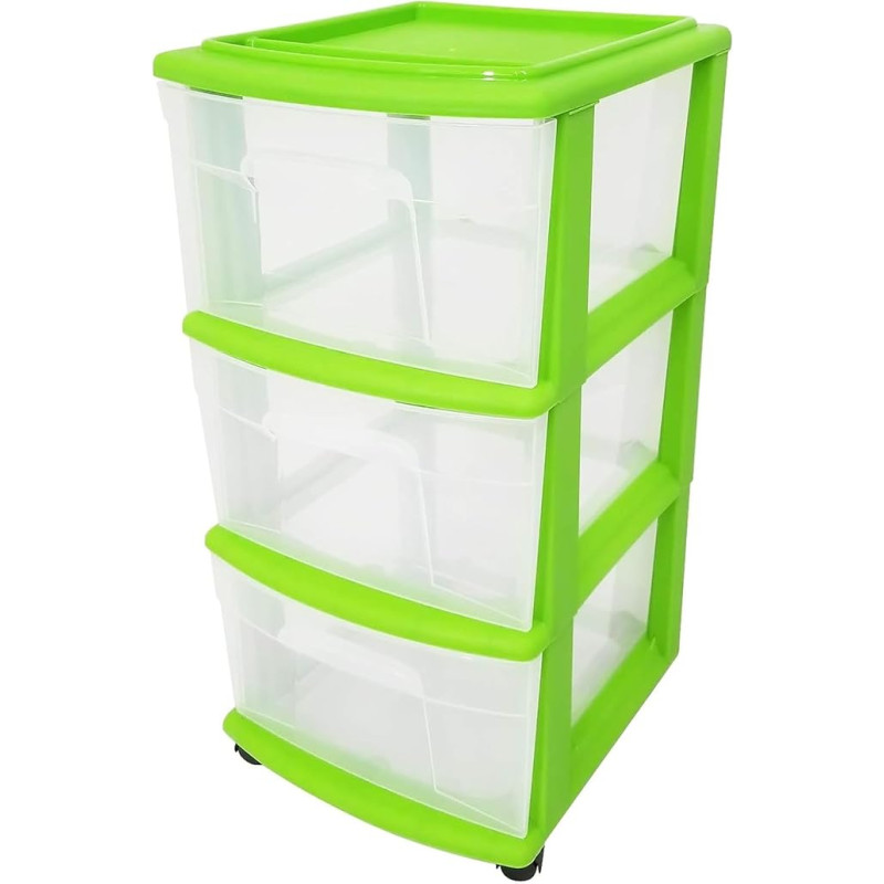 HOMZ Lime Green 3 Drawer Plastic Trolley Medium Width