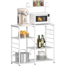 sogesfurniture Kitchen Rack for Baker, 80 cm, Microwave Oven Stand, 4 Tier Capacity, Shelf with 5 Hooks, White