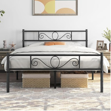 Yaheetech Metal Bed Frame, Double Bed Frame for 160 x 200 cm Mattress, Guest Bed for Small Spaces, Black