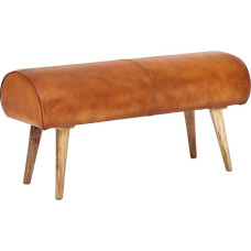 FineBuy Genuine Leather/Solid Wood Bench 100 x 53 x 40 cm, 2-Seater Upholstered Bench Hallway Springbok Brown, Small Bed Bench, Leather, Hallway Furniture