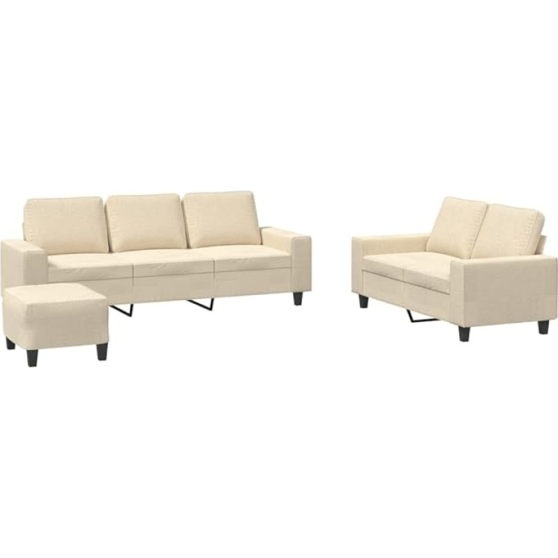 vidaXL Sofa Set 3-Piece Armchair Couch with Cushion Footstool Sofa Living Room Sofa with Armrests Couch Set Designer Sofa Seating Furniture Upholstered Furniture Cream Fabric
