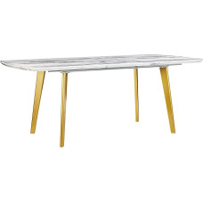 Beliani Mosby Dining Table White Marble Look 160 x 90 cm with Metal Frame Gold Extendable