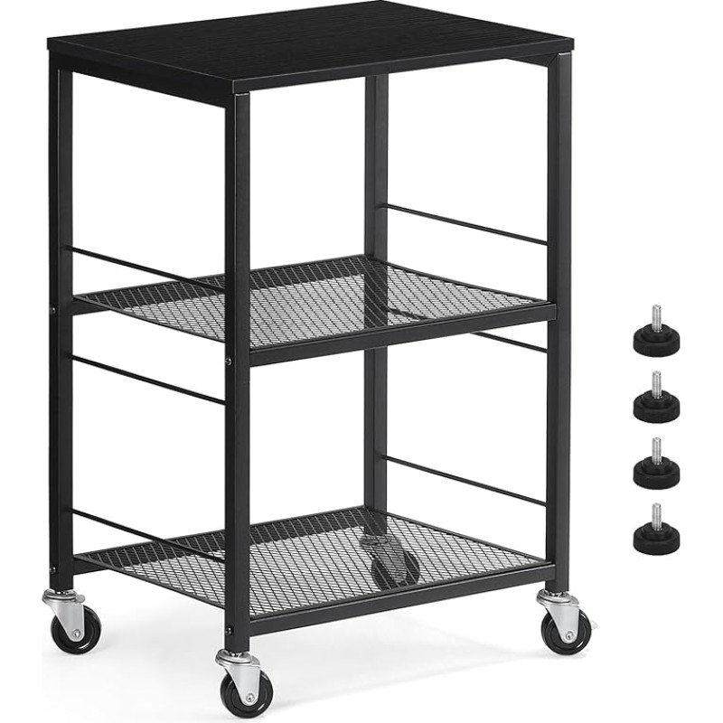 Nandae 3 Tier Rolling Cart Black Kitchen Trolley on Wheels with Storage Multi-Function Utility Cart for Kitchen Black