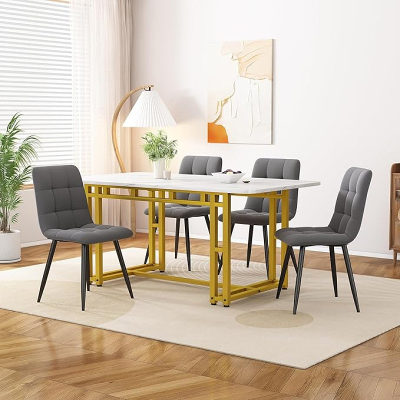 Ymkua Dining Table with 4 Chairs Set, 120 x 70 x 74 cm, Rectangular Dining Table, Dining Room Sets, Modern Kitchen Dining Table Sets, Dining Room Chairs, Kitchen Chair Sets for Living Room and Kitchen