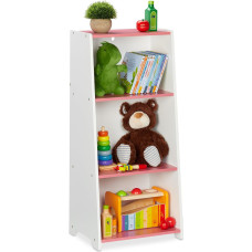 Relaxdays Children's Shelf, 3 Compartments, H x W x D: 88 x 40 x 30 cm, Storage Shelf, Children's Room, Toy Shelf, MDF, White/Pink, Fibreboard