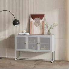 [en.casa] Sund Sideboard with 3 Cupboard Doors, Living Room Cabinet, Grey Buffet Cabinet, 120 x 40 x 80 cm, Metal TV Cabinet