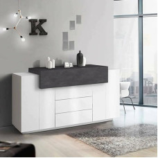 Dmora Modern Sideboard, Design Sideboard with 3 Doors and 3 Drawers, Made in Italy, TV Stand, Living Room Buffet, 160 x 45 x 86 cm, Glossy White and Ash Grey