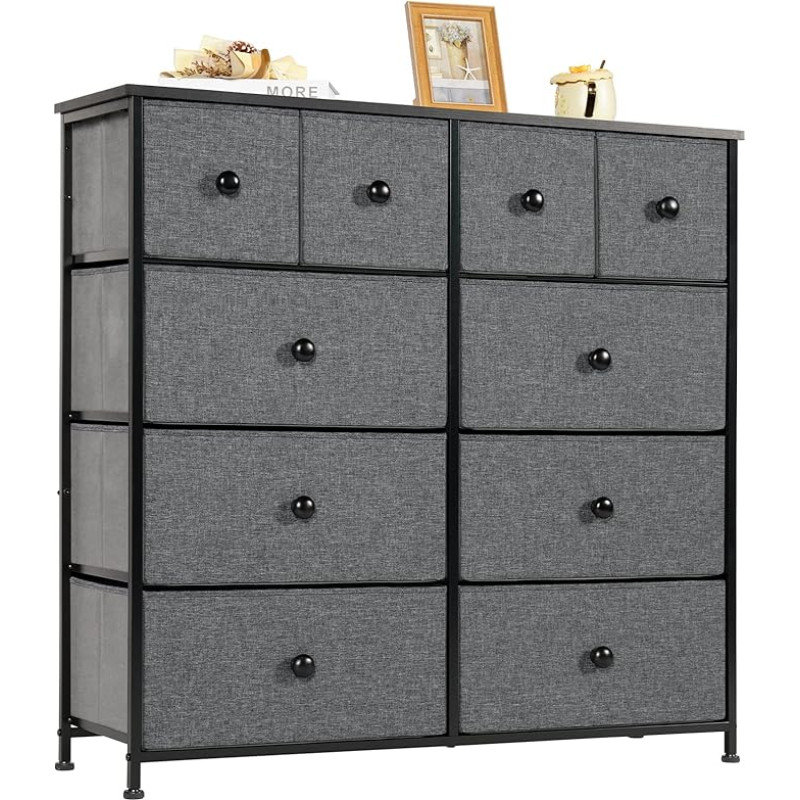 LYNCOHOME Chest of Drawers with Fabric Drawers, Sideboard with 10 Fabric Drawers, Drawer Cabinet, Organiser Furniture for Kitchen, Office, Hallway, TV Cabinet with Drawers