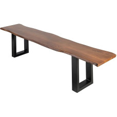 SAM Quintus Bench 180 x 42 cm Acacia Wood Walnut Coloured, Black Painted Metal Legs, Bench with Real Wane Edge, Solid Wooden Bench