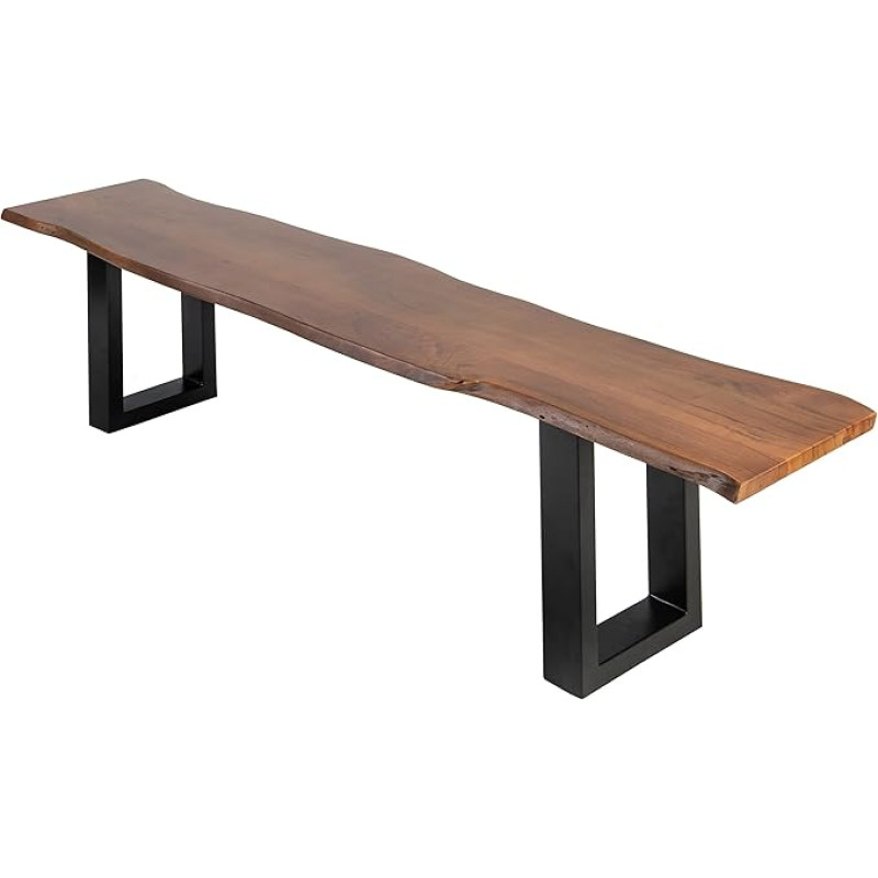SAM Quintus Bench 180 x 42 cm Acacia Wood Walnut Coloured, Black Painted Metal Legs, Bench with Real Wane Edge, Solid Wooden Bench