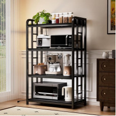 TIFFLOI Adjustable Kitchen Shelf with 4 Tiers, Microwave Oven Stand, Heavy Duty Organizer for Living Room, Garage, Home and Office Storage, Black