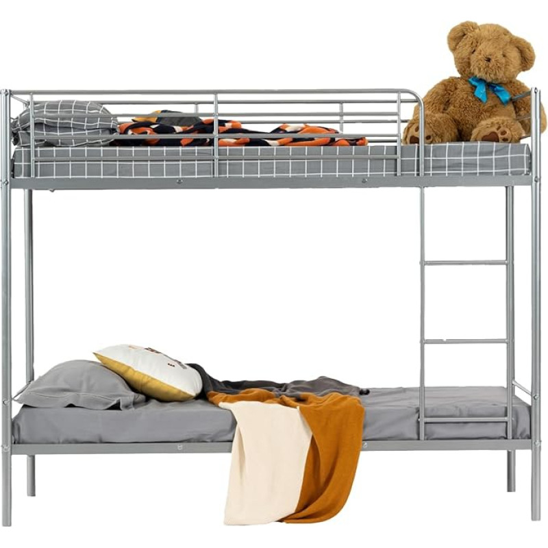 MEUBLE COSY Bunk Bed for 2 Children, Bed Frame 90 x 190 cm, Bed Frame with Slatted Bases, Metal Cot Bed for Bedroom, Home, Grey