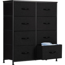 DUMOS Chest of Drawers for Bedroom with 8 Fabric Drawers High Chest of Drawers Organiser for Clothes Cupboard Children's Room Storage Tower with Cabinet Metal Frame Wooden Top Lightweight Children's