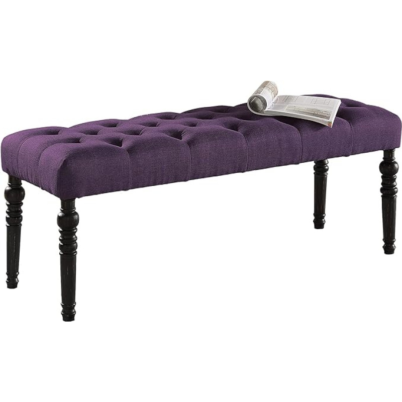 Roundhill Furniture Aneta Fabric Dining Bench with Twisted Legs - Purple