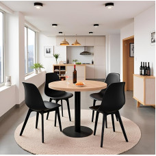 Mingone Dining Table with 4 Chairs Dining Set Kitchen Table Set Small Wooden Table and Chair Round Table Balcony Table Set 80 cm for Dining Room Kitchen Living Room