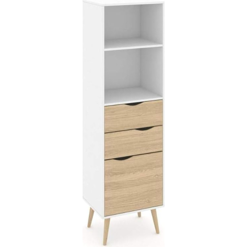 esidra 75382 Delta Bookcase, 2 Drawers and 1 Door, Sheet and Melamine, White, 50.1 X 39.1 x 171.3 cm