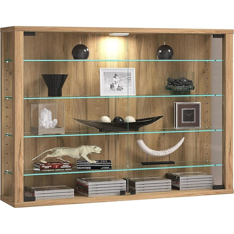 VCM Glass Display Cabinet Hanging Vitrosa L | Display Cabinet with Tempered Safety Glass | H 60 x W 83 x D 18 cm | Modern and Space-Saving | Glass Display Cabinet