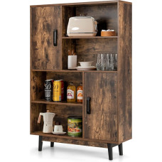 GOPLUS Wooden Bookcase, Side Cabinet with 2 Doors & Tilt Protection & Magnetic Closure, Cabinet for Study, Living Room, Bedroom, Office (Coffee)