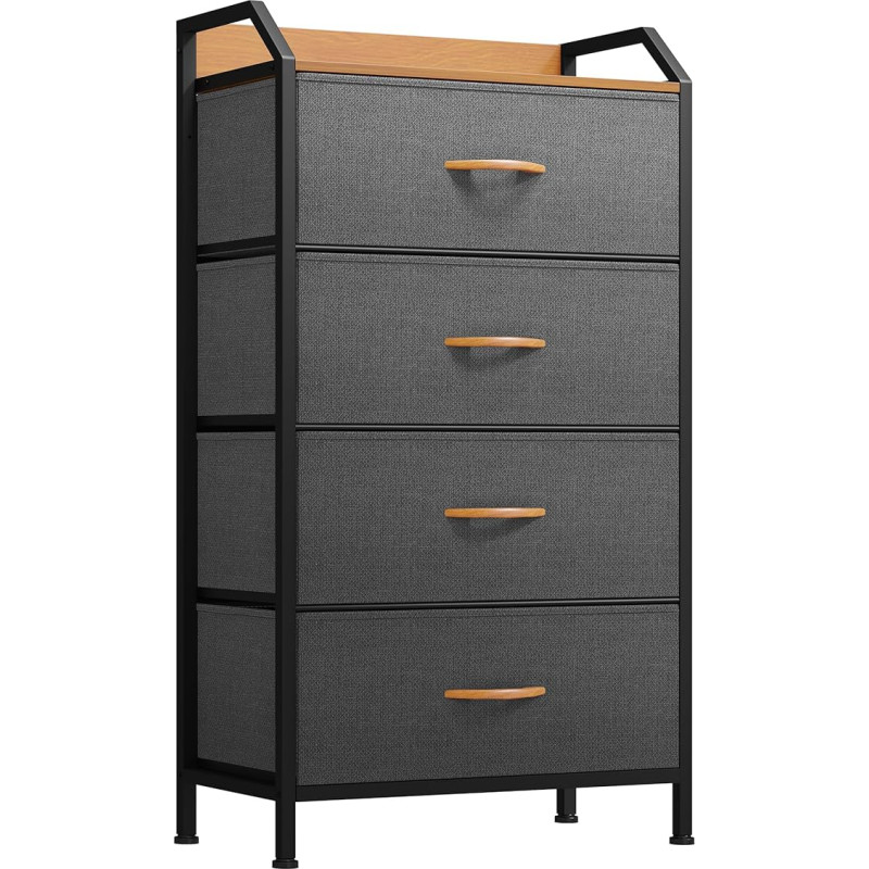 YITAHOME Chest of Drawers, 4 Fabric Drawers with Handles, Storage Cabinet, Drawer Cabinet, Metal Frame, Fabric Chest of Drawers for Bedroom, for Living Room, Hallway, Office, Dark Grey
