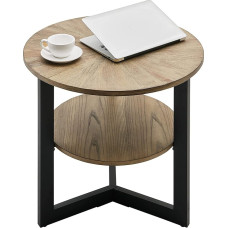 PADMA HOUSE Round Coffee Table, Tea Table, Double Decker Side Table, Sofa Table for Living Room, with Metal Legs (Natural, 64 x 64 x 61 cm)