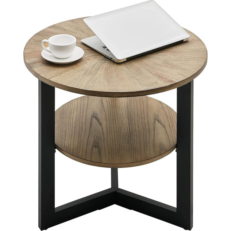 PADMA HOUSE Round Coffee Table, Tea Table, Double Decker Side Table, Sofa Table for Living Room, with Metal Legs (Natural, 64 x 64 x 61 cm)