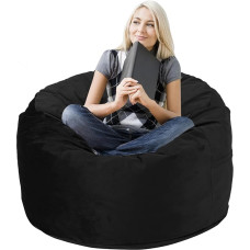 90cm Bean Bag Chair, Memory Foam Filled Removable Cover, Bean Bag Chairs for Adults and Teens, Round Sofa Chair for Living Room, Bedroom and Playroom, Black