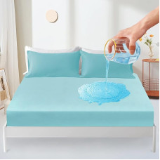 Mattress Protector Waterproof 200 x 200 cm Fitted Sheet Breathable Mattress Topper Incontinence Pad Waterproof Mattress Protector Moisture Protection Fitted Sheet Cyan