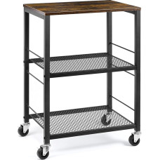 LIANTRAL 3 Tier Rolling Cart Brown Kitchen Cart on Wheels, Multifunctional Storage Trolley, Microwave Stand, Bar Cart for Home and Office