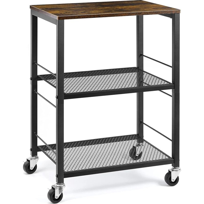 LIANTRAL 3 Tier Rolling Cart Brown Kitchen Cart on Wheels, Multifunctional Storage Trolley, Microwave Stand, Bar Cart for Home and Office