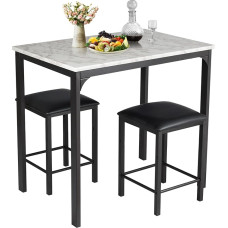 HOMASIS Dining Table Set with Dining Chairs, Bar Table Set with 2 Bar Stools, Dining Set with Seat Cushions & Pedals, Wooden & Metal Seating Set, Kitchen Table, Bar Table for Living Room, Dining Room