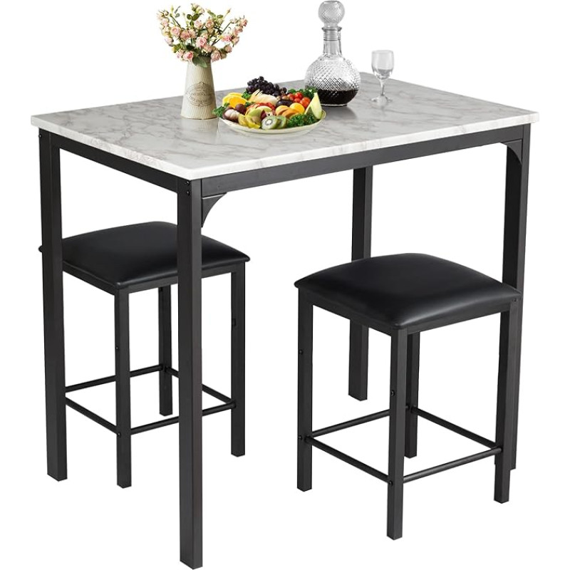 HOMASIS Dining Table Set with Dining Chairs, Bar Table Set with 2 Bar Stools, Dining Set with Seat Cushions & Pedals, Wooden & Metal Seating Set, Kitchen Table, Bar Table for Living Room, Dining Room