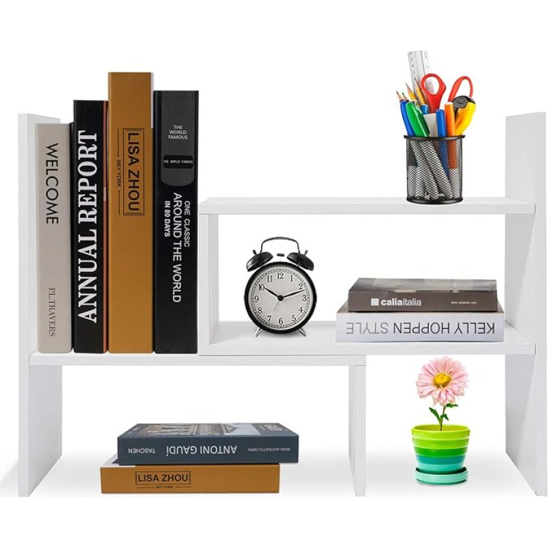 Hossejoy Adjustable MDF Desk Bookcase White