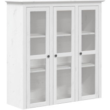 vidaXL Display Cabinet, Display Cabinet with Lots of Storage Space, Bookcase Cabinet with Glass Doors, Metal Handles, Sideboard Attachment, Living Room Cabinet, White Solid Pine Wood