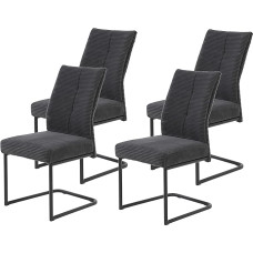 Hela Tische, Dagmar Set of 4 Dining Room Chairs, XL Chairs, Wide Corduroy Fabric, Anthracite, Metal Frame, Black Spring Basket, Handle, 140 kg Load Capacity