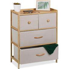 Relaxdays Chest of Drawers Bamboo 4 Fabric Drawers Hallway Bedroom HBT 73 x 57.5 x 30 cm Drawer Cabinet Natural / Beige