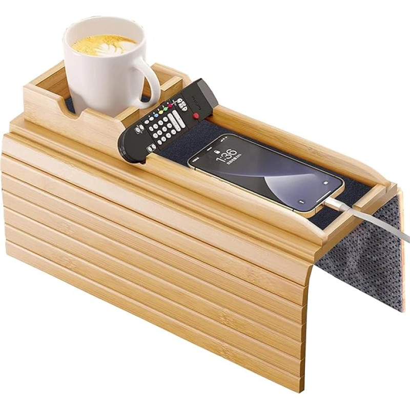 Daily Favorites Sofa Aram Tray with Removable Couch Drink Holder, 2 in 1 Flexible and Foldable Drink Holder Coaster Non Slip Drink Cup Holder Holder for Drinks, Cups, Mobile Phone, Remote Control,