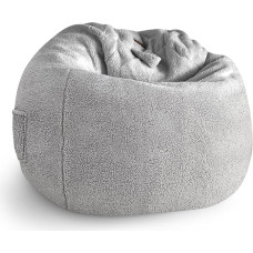 Aiire Lambskin Bean Bag for Children Girls - Fluffy Bean Bag Chair with Filling - Coarse Floor Cushion, Chill Chair for Adults and Decorative Boys - Relaxo Bean Bags XXL for Cuddly Corner Grey