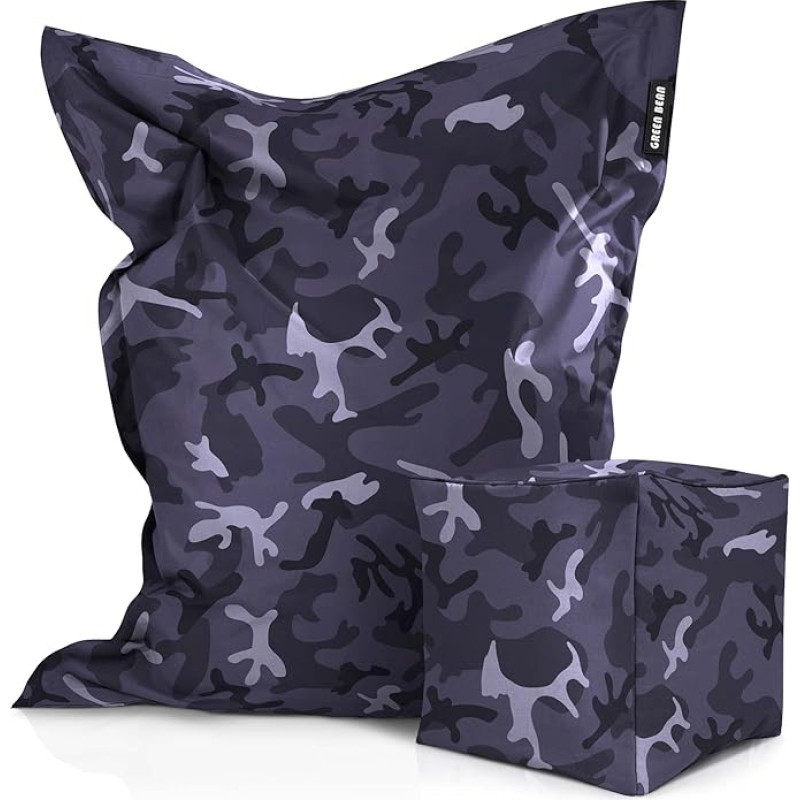 Green Bean Set of 2 XXL Bean Bags with Pouf Ready Filled with EPS Beads - Giant Bean Bag 140 x 180 cm